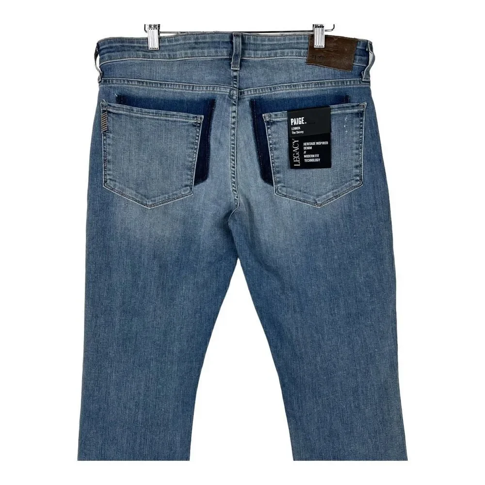 Paige Lennox Men Lyle Dest Denim Blue Slim Skinny Stretch Ripped Jeans US 33